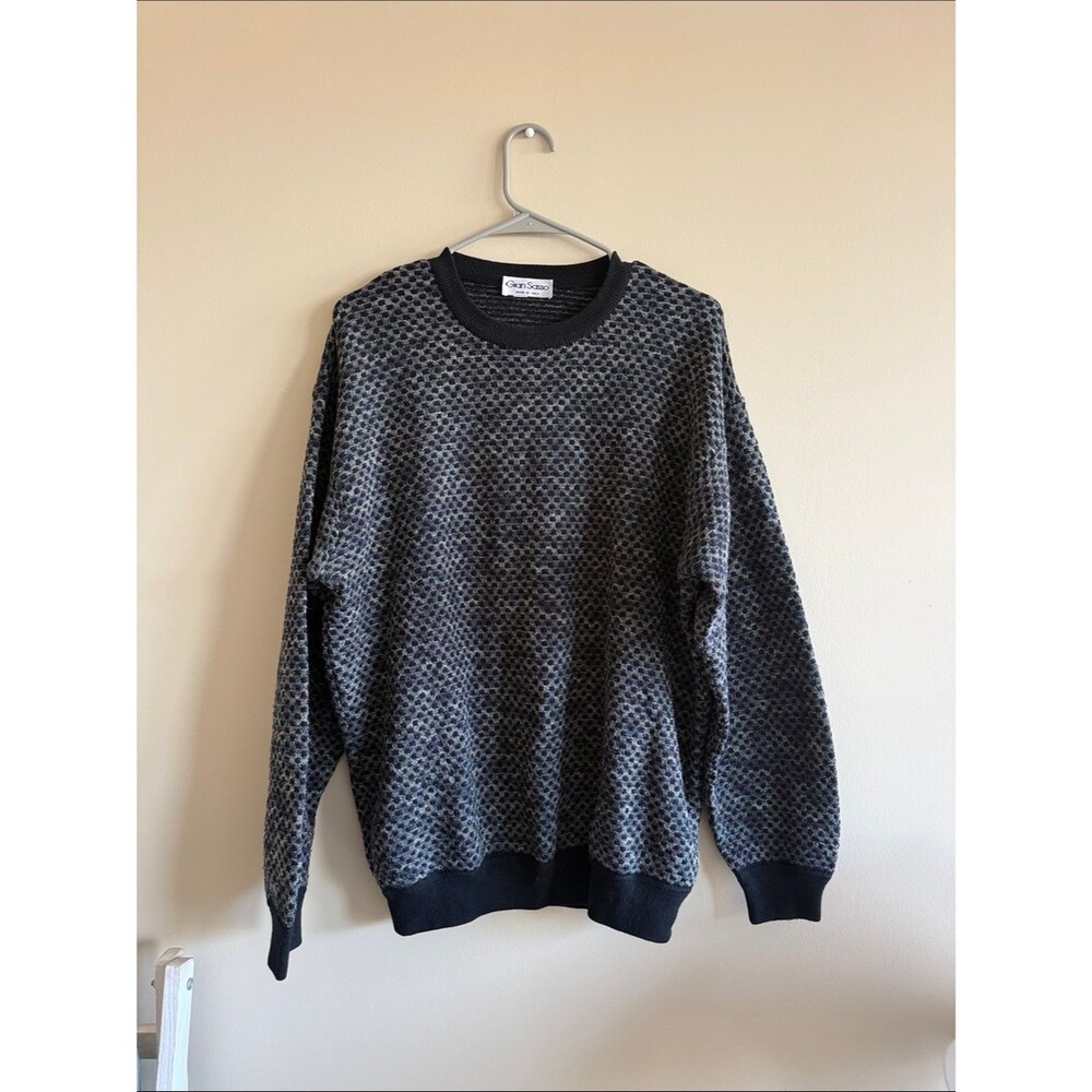 Gran Sasso Black and Gray Textured Crewneck Sweater